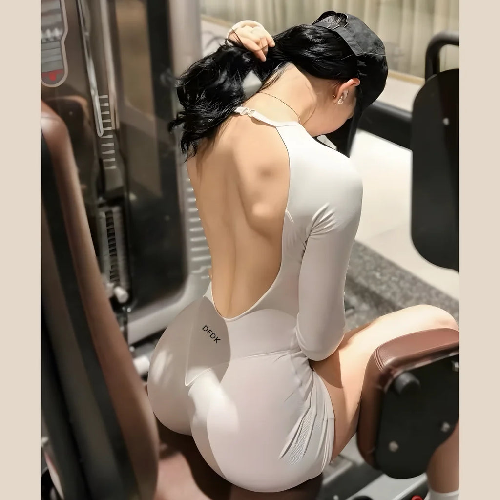 Women's Long-Sleeve Backless Workout Romper