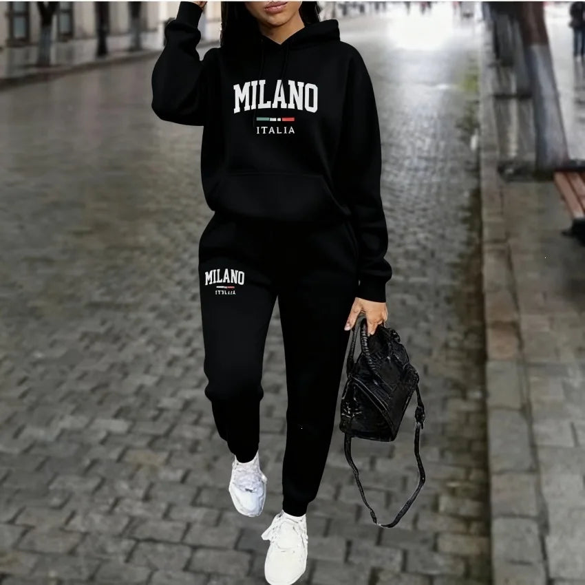 Women's Milano Letter-Print Top and Wide-Leg Pants Set