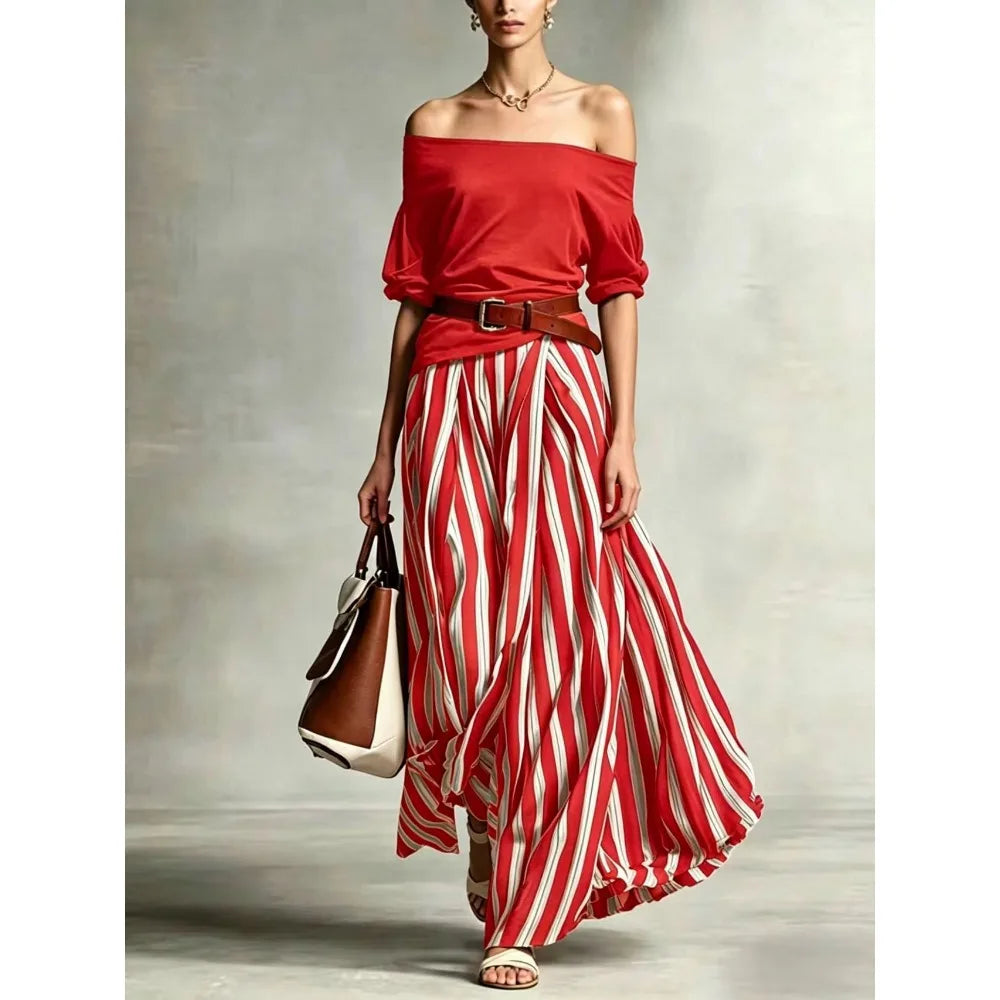 Off-Shoulder Puff-Sleeve Top & Maxi Skirt Set