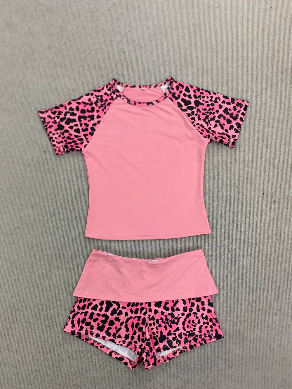 Women's Leopard-Patchwork Tee and Shorts Set