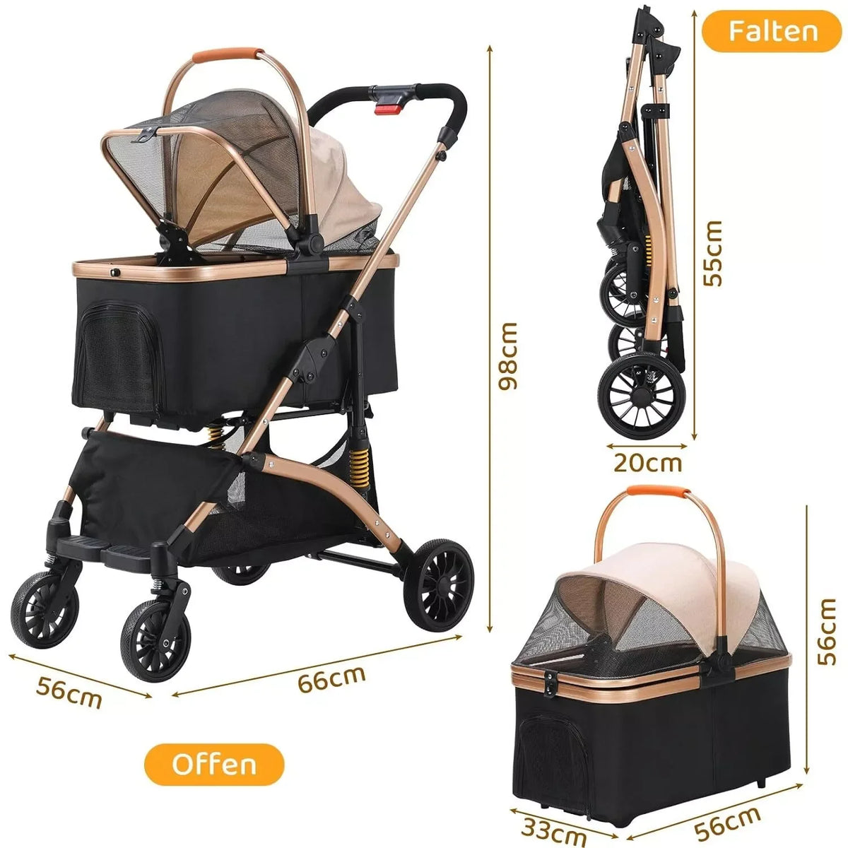 Two-in-One Folding Pet Stroller & Carrier