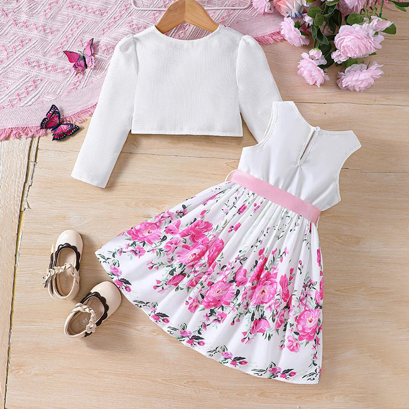Kids Casual Clothing Sets Outfits for Girls Spring Summer Toddler Floral Print Long Sleeve Coat Tank Dress Children 2 3 4 5 6 7 Whispering Desires Shoppe