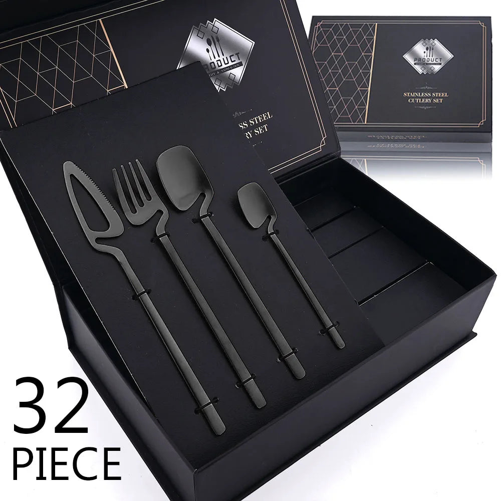 JANKNG Matte Stainless Steel Flatware — 32 Pieces