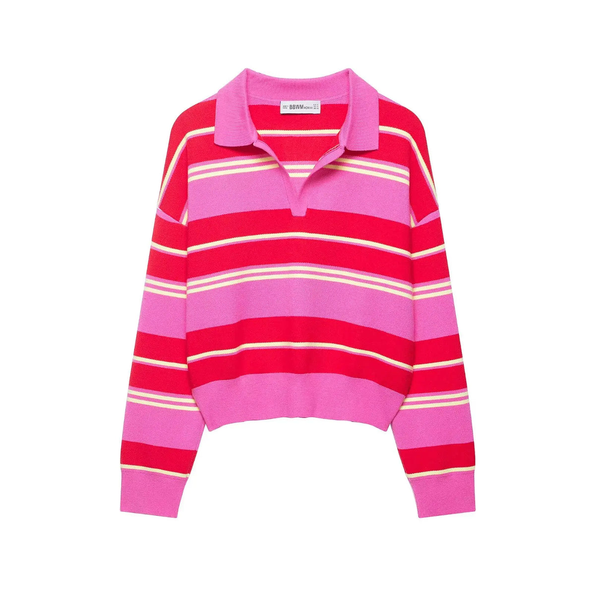 Striped Polo-Collar Long-Sleeve Sweater