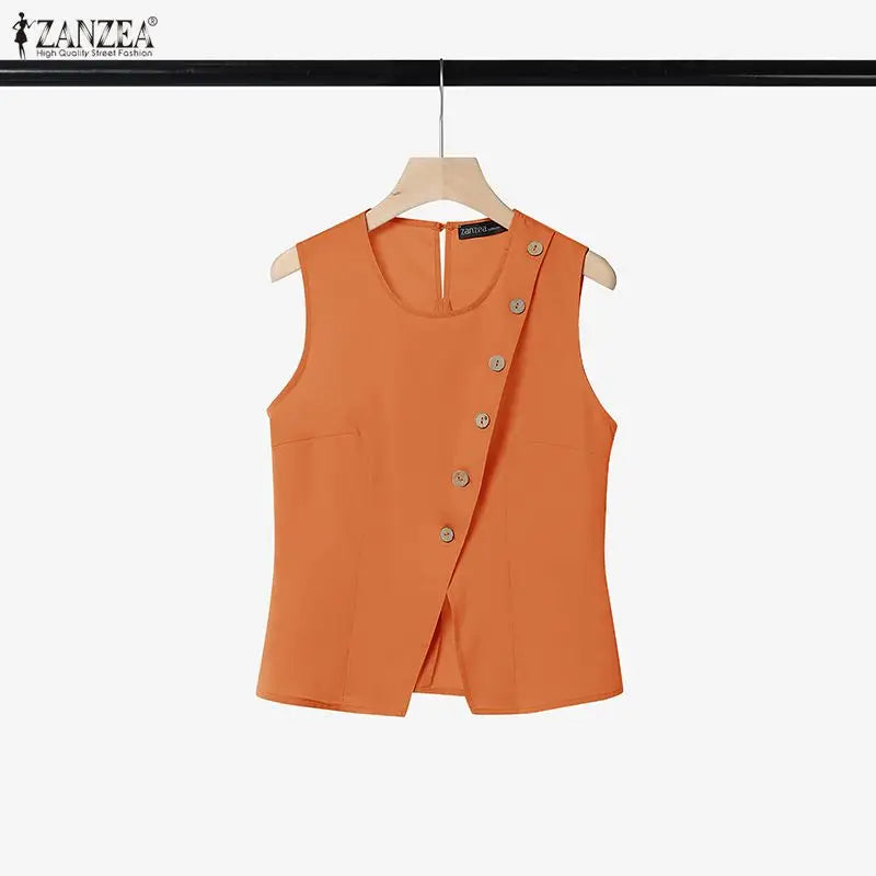 ZANZEA Sleeveless Button Blouse & Pants Set