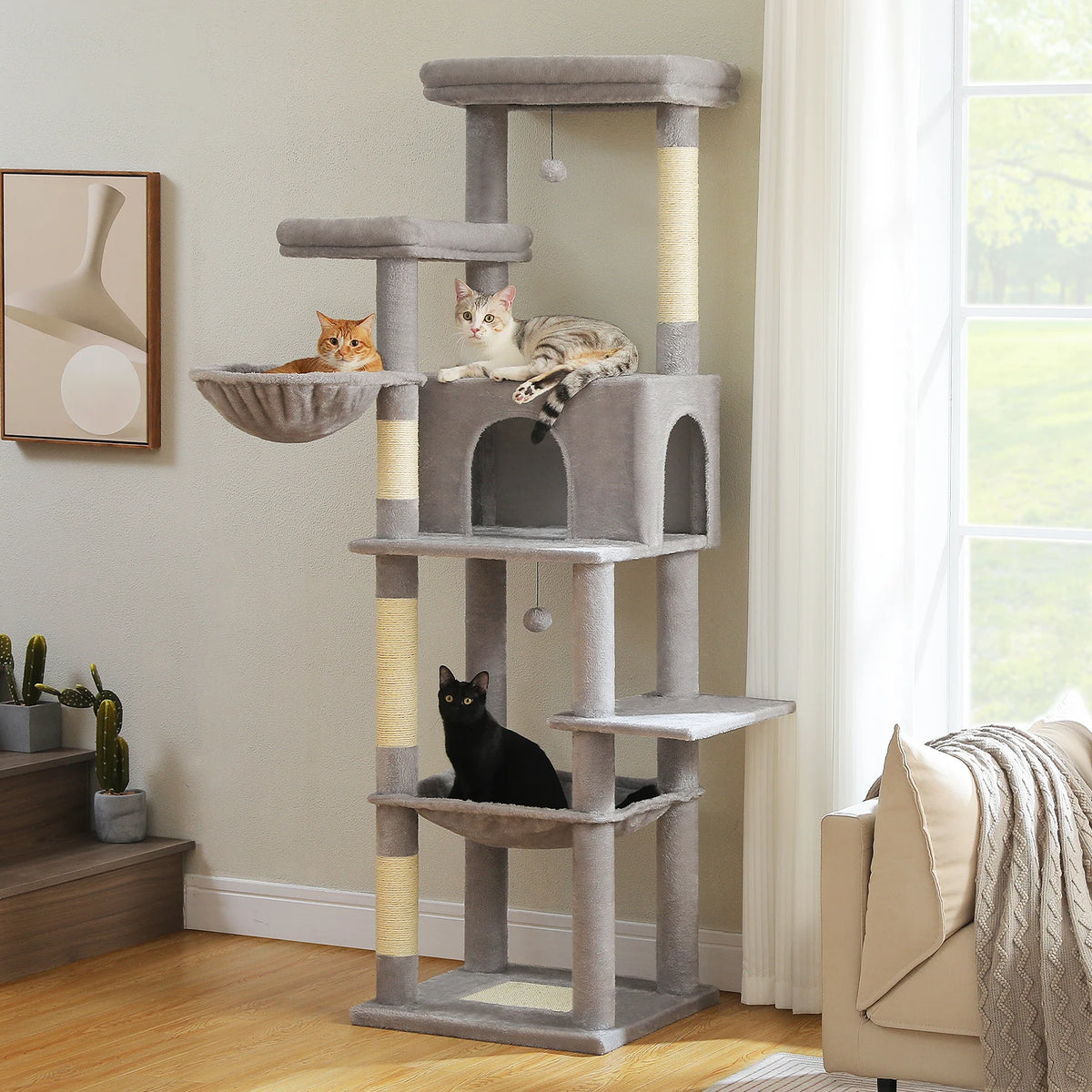 Large Cat Tree for Indoor Cats Multi-Level Cat Tower with Scratching Posts Soft Hammock Large Cat Condo Cat Accessories Cat Toys Whispering Desires Shoppe