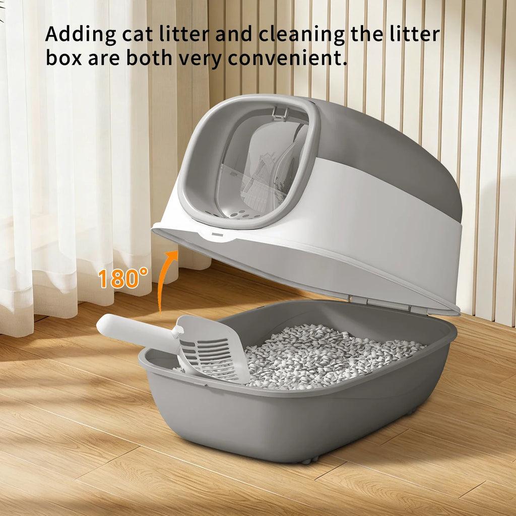 Switchable Open/Semi-Enclosed Cat Litter Box, Extra Large Jumbo Size for Multi-Cat Households, Splash-Proof and Anti-Tracking, Dual-Mode Over-the-Top Litter Pan, Low-Entry for Easy Cleaning, Suitable for Cats of Different Siz Whispering Desires Shoppe