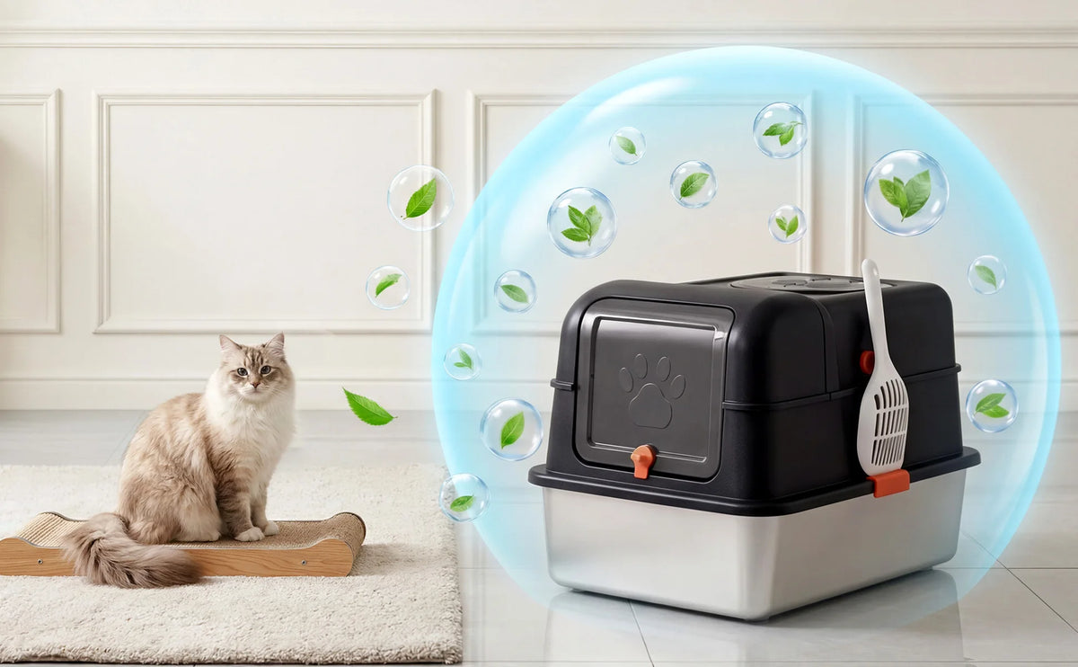 Enclosed Stainless Steel Cat Litter Box with Scoop