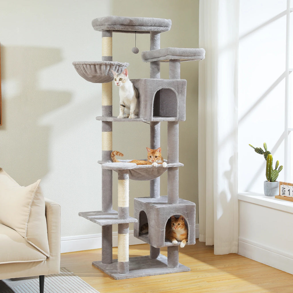 Tall Cat Tree for Indoor Cats Big Cat Tower with Super Large Hammock Cat Climbing Tree with Scratching Posts Condo House Black Whispering Desires Shoppe