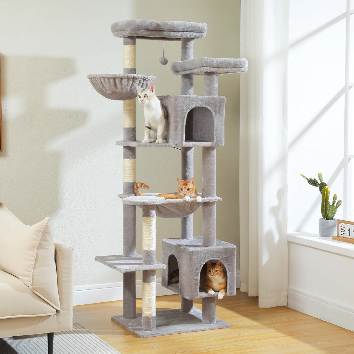 Tall Cat Tree for Indoor Cats Big Cat Tower with Super Large Hammock Cat Climbing Tree with Scratching Posts Condo House Black Whispering Desires Shoppe
