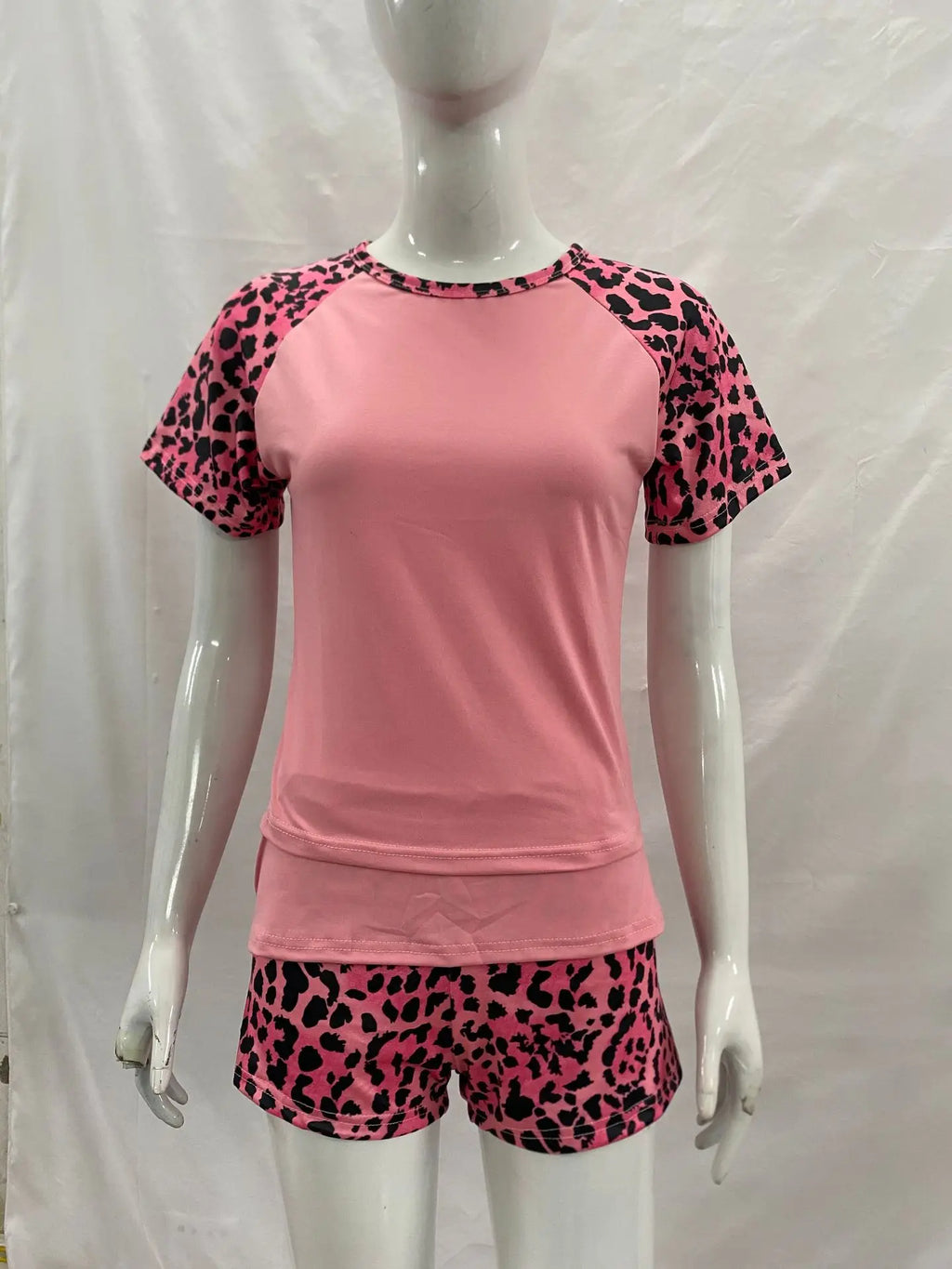 Women's Leopard-Patchwork Tee and Shorts Set