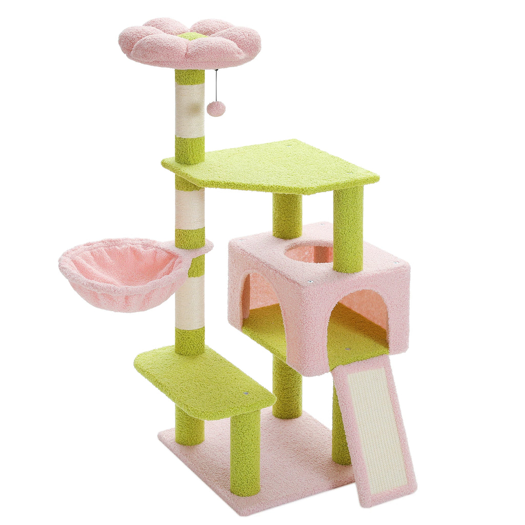 120cm Flower Cat Tree with Ramp & Hammock