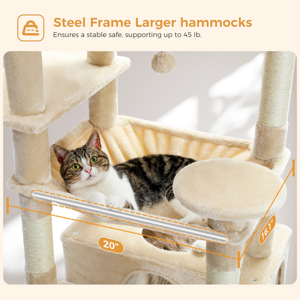 184cm Cat Tree with Hammock, Condo & Scratching Posts