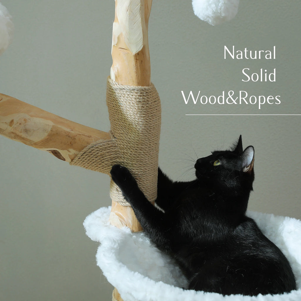 Flower Cat Tree with Wicker Basket Bed
