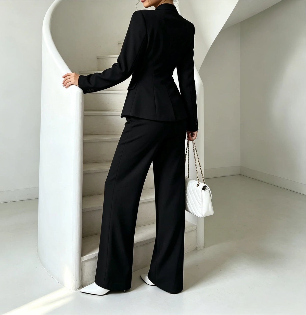 Notched Blazer & Wide-Leg Pants Set