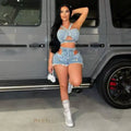 Women's Cutout Denim Top and Shorts Set