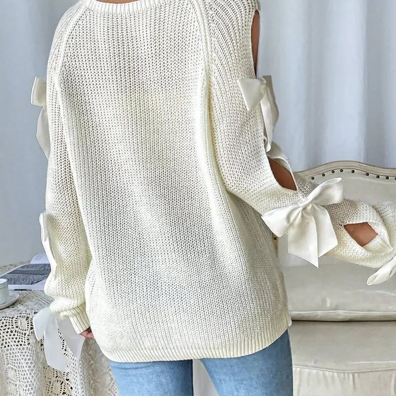 Bow-Detail Cutout Round-Neck Sweater