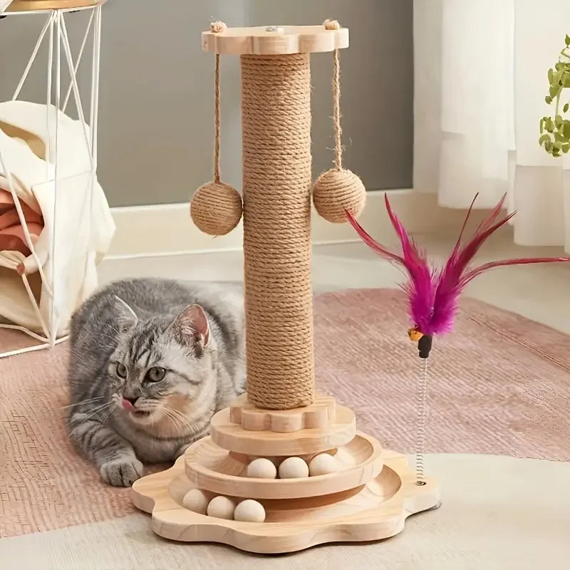 Wooden Cat Scratching Board with Rotating Platform
