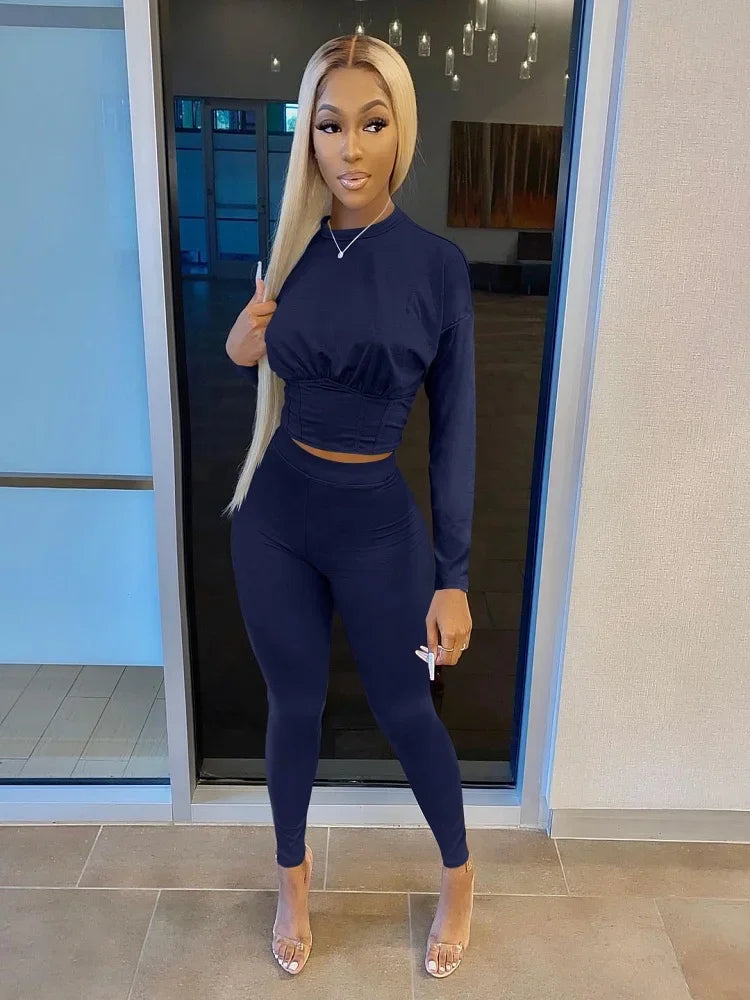Women's Solid-Color Two-Piece Casual Outfit