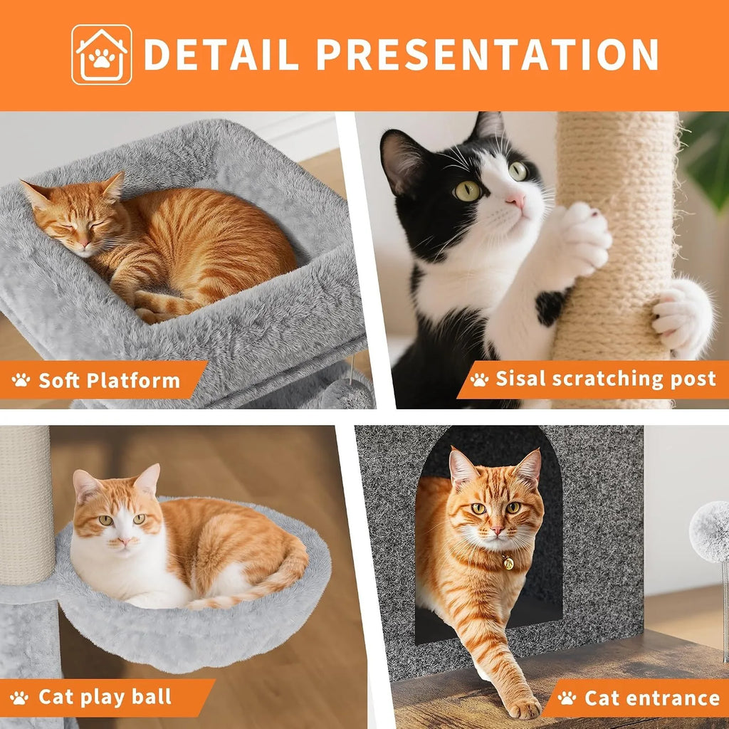 Three-in-One Cat Tree with Litter Box Cabinet