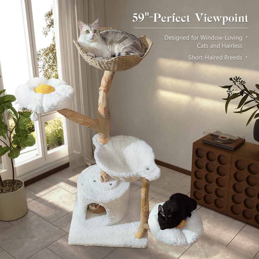 Flower Cat Tree with Wicker Basket Bed