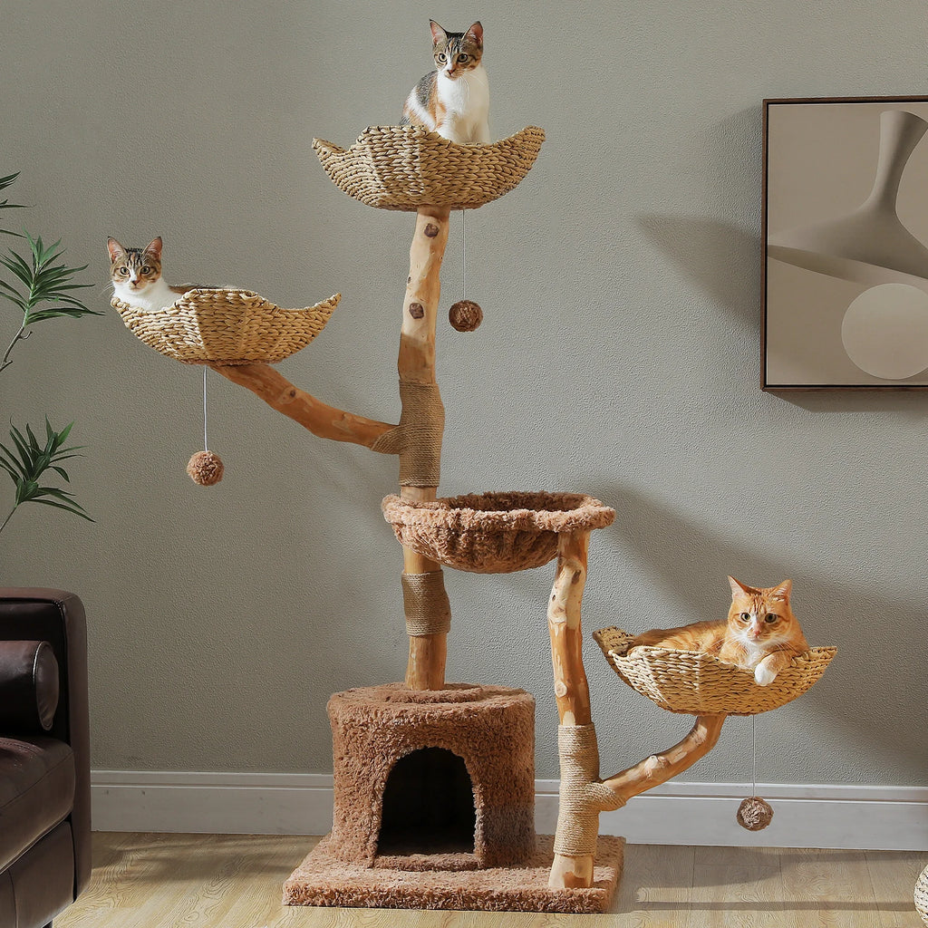 Flower Cat Tree with Wicker Basket Bed