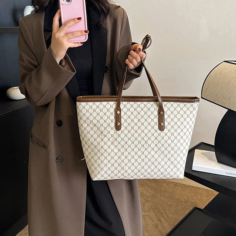 Women's PU Shoulder Tote with Zipper Closure