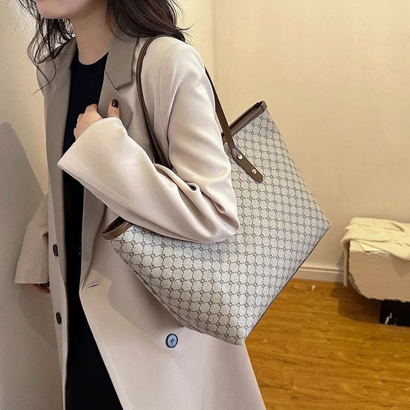 Women's PU Shoulder Tote with Zipper Closure