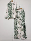 Women's Geometric Button-Up Shirt and Wide-Leg Pants Set
