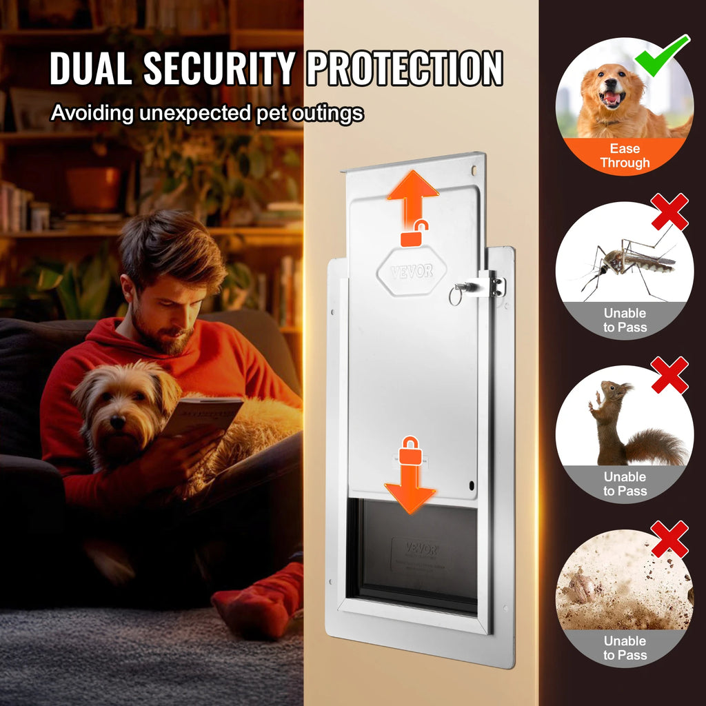 SucceBuy Pet Door Metal Frame with Lock and 3-Flap System Weatherproof Doggy Door Easy to Install in Interior or Exterior Walls Whispering Desires Shoppe