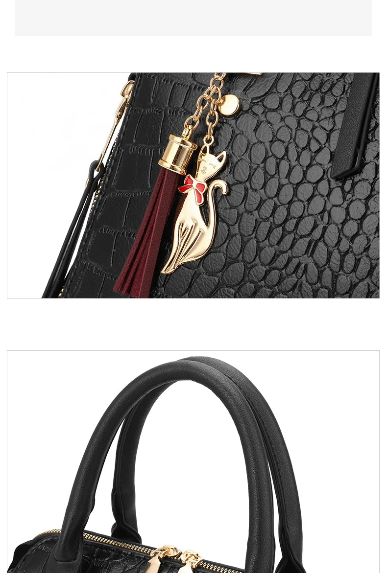 Women's Crocodile-Embossed PU Tote Bag