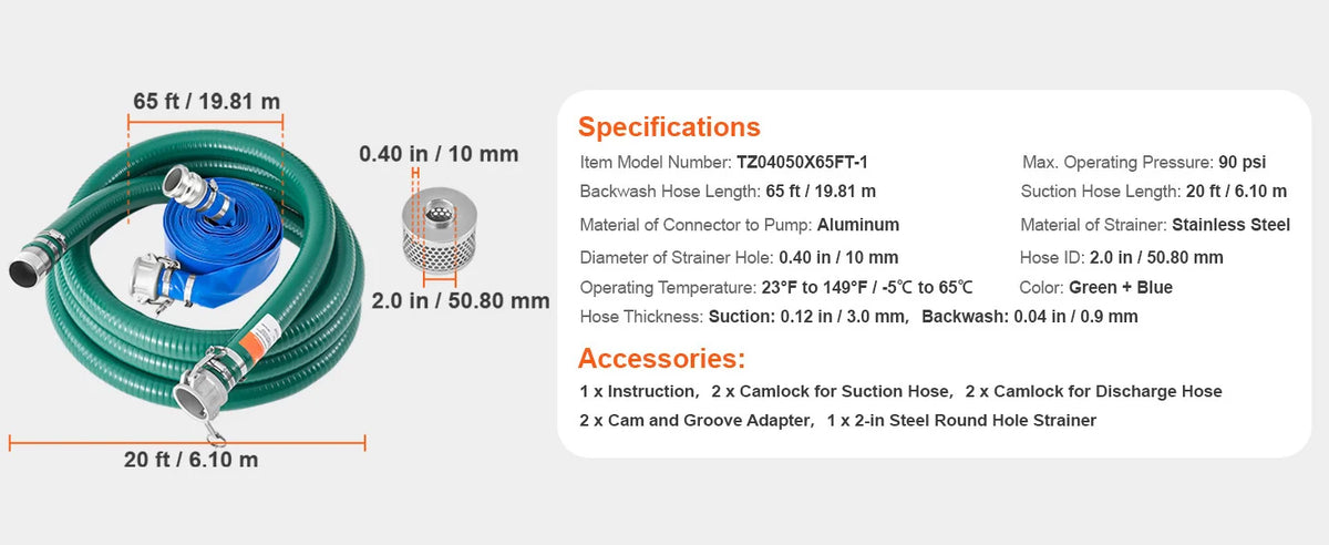 SucceBuy 2" Suction & Backwash Hose Kit