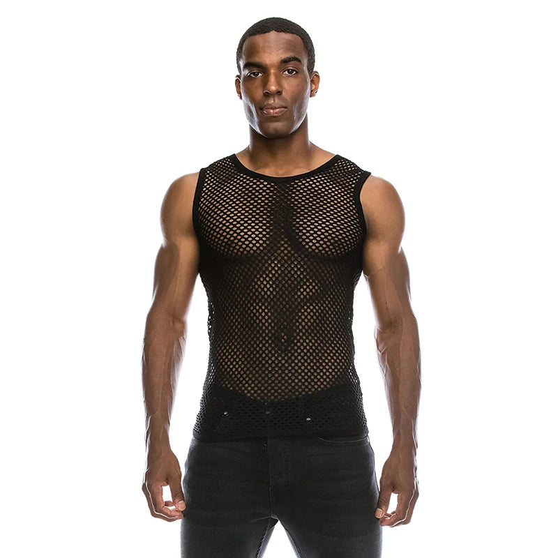Mens Transparent Sexy Mesh T Shirt  New See Through  Fishnet Long Sleeve Muscle Undershirts Nightclub Party Perform Top Tees Whispering Desires Shoppe