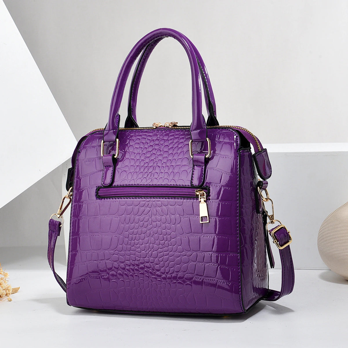 Women's Crocodile-Embossed PU Tote Bag