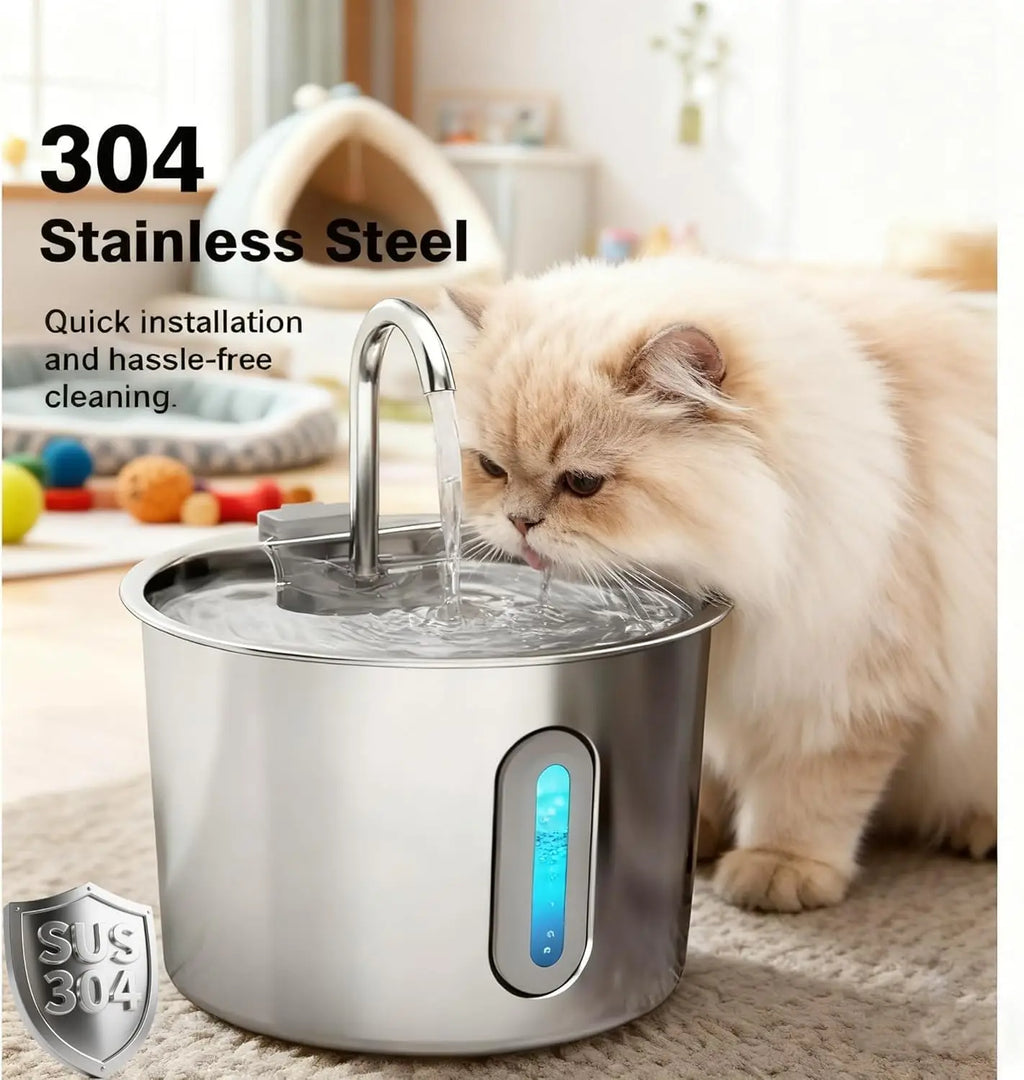 Cat Water Fountain Stainless Steel: 74oz/2.2L Cat Fountain for Drinking Pet Water Fountain for Cats Inside - Quiet Cats Water Bowl Dispenser - Kitty Drinking Fountains - for Pets& Small Animals Whispering Desires Shoppe
