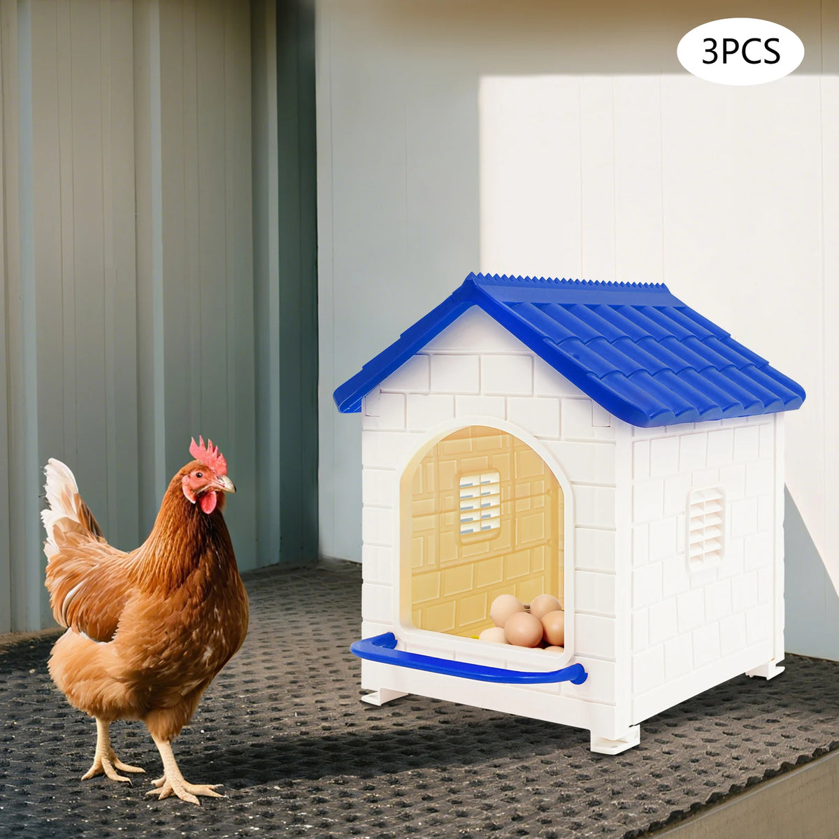 Plastic Chicken Nesting Boxes with Pads, 3-Pack