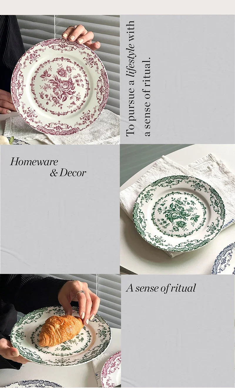 Vintage Rose Ceramic Plates — 20 or 25 cm