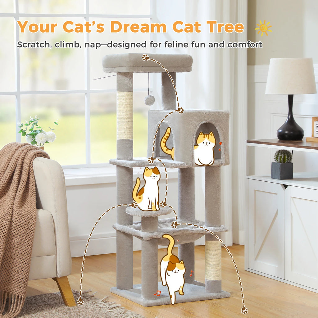 113cm Five-Level Cat Tree with Hammock & Condo