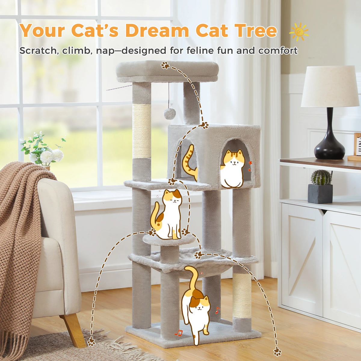 113cm Five-Level Cat Tree with Hammock & Condo