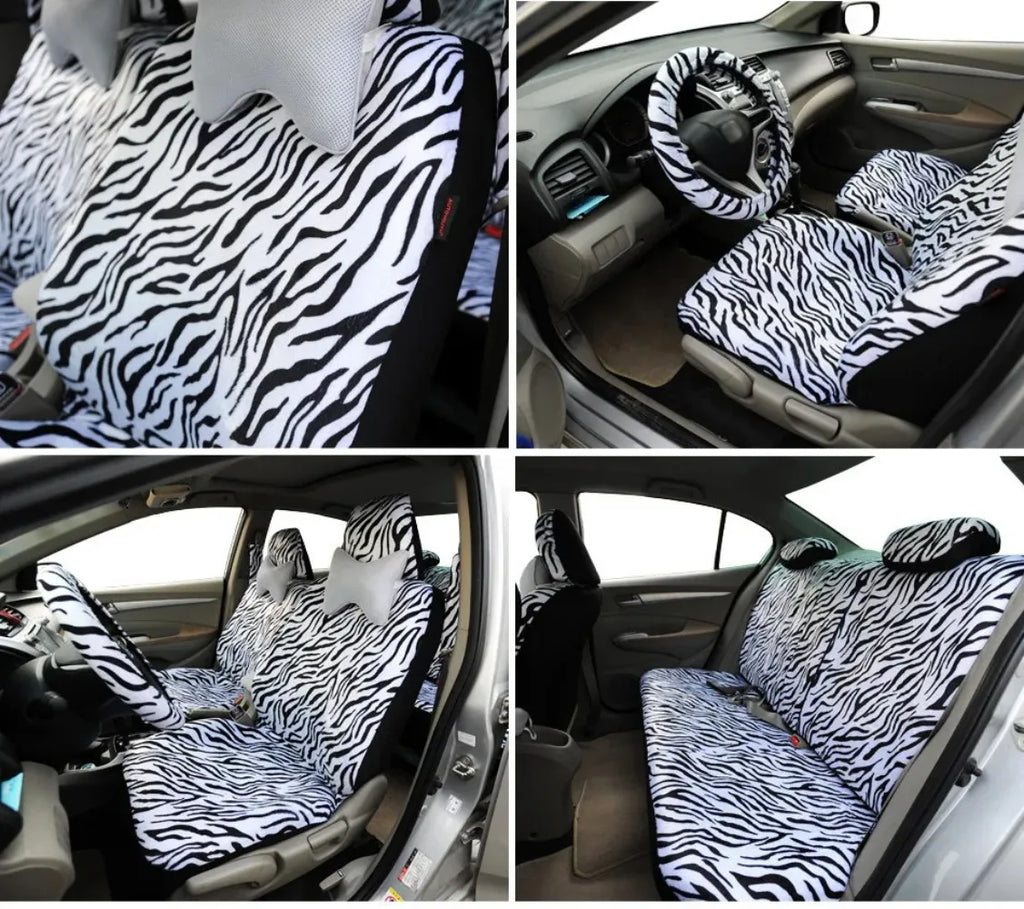 Short-Plush Animal-Print Seat Covers – 12-Piece Set