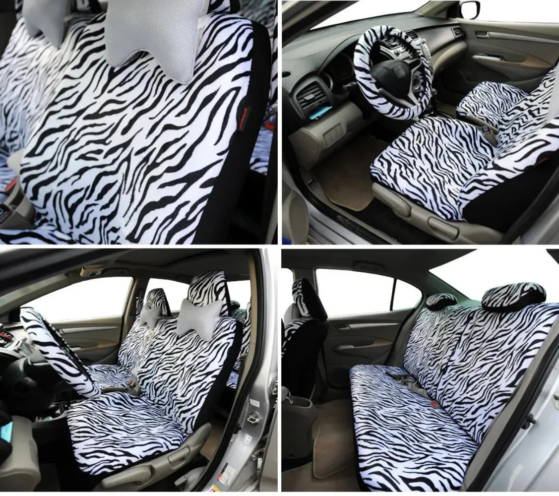 Short-Plush Animal-Print Seat Covers – 12-Piece Set