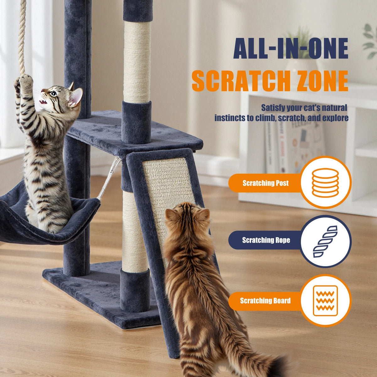 MCQ 63IN Cat Tree Tower Natural Sisal Scratching Posts Multi Level Cat Climbing Tower with Condo Pet House for Indoor Cats Whispering Desires Shoppe