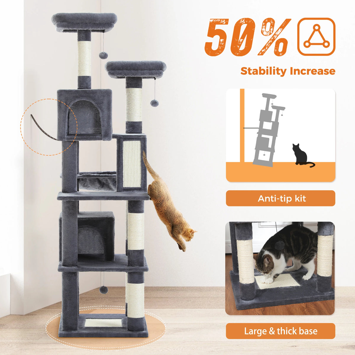 Multi-Level Cat Tree with Scratching Posts, Cozy Condo, Hammock, Large Cat Tower for Indoor Cats, Cat Scratching Board, Cat Toys Whispering Desires Shoppe