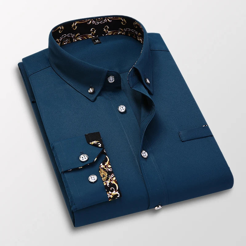 Men's Long-Sleeve Smart Casual Button-Up Shirt