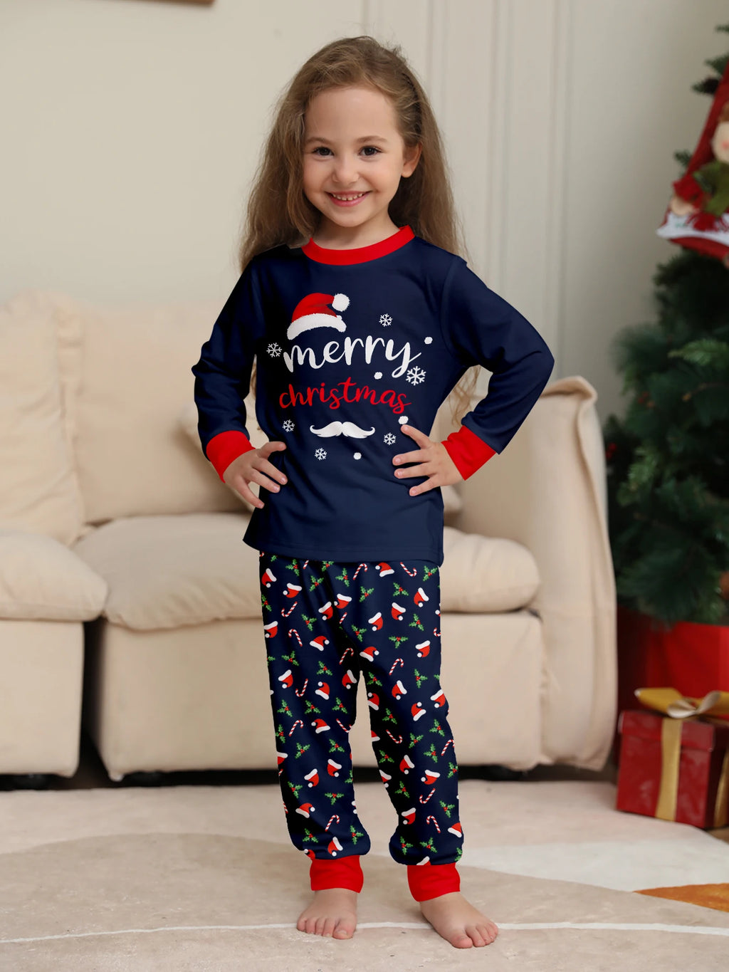Navy Santa Hat & Candy Cane Family Pajamas
