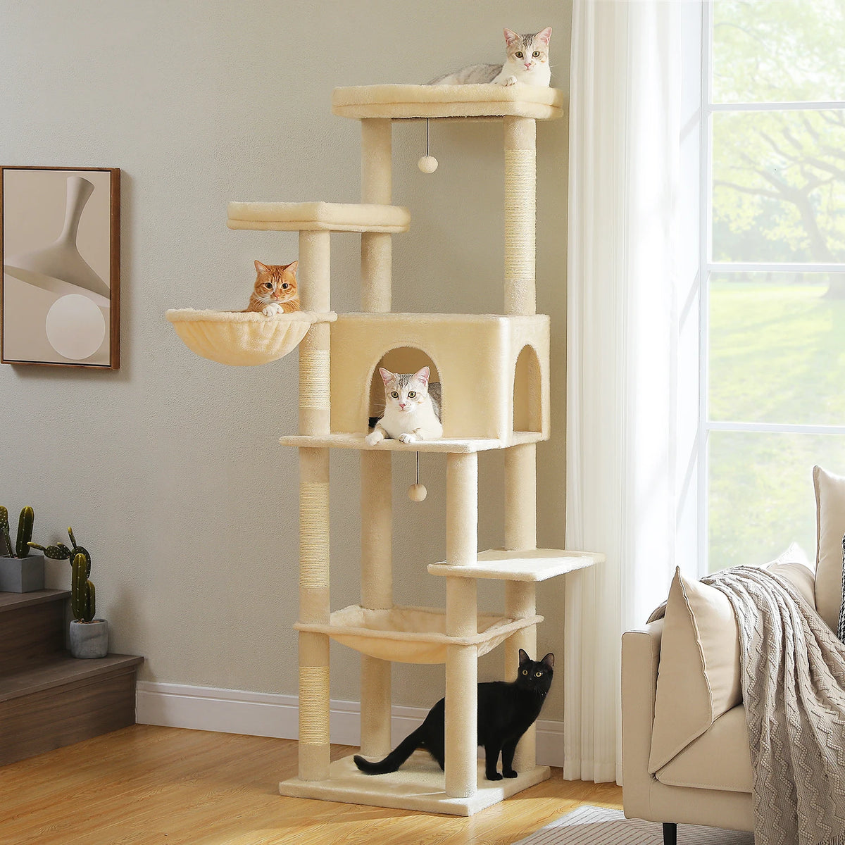 Large Cat Tree for Indoor Cats Multi-Level Cat Tower with Scratching Posts Soft Hammock Large Cat Condo Cat Accessories Cat Toys Whispering Desires Shoppe