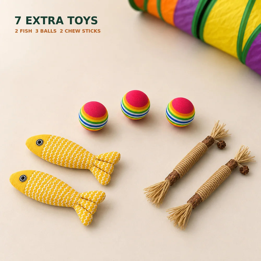 Zoe Double E-Shaped Cat Tunnel Maze with Toys