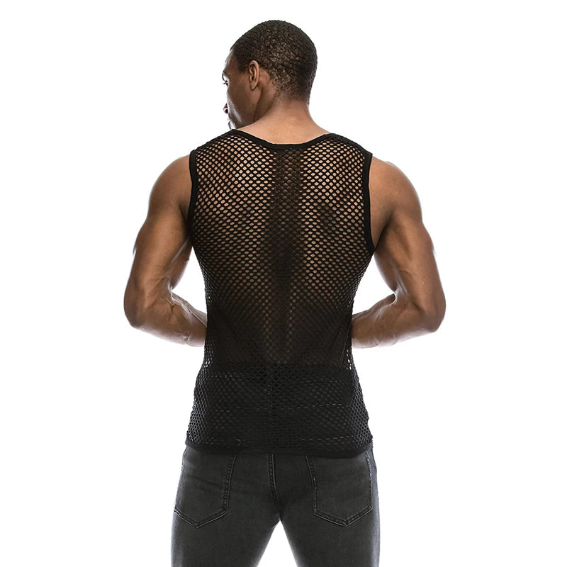 Mens Transparent Sexy Mesh T Shirt  New See Through  Fishnet Long Sleeve Muscle Undershirts Nightclub Party Perform Top Tees Whispering Desires Shoppe