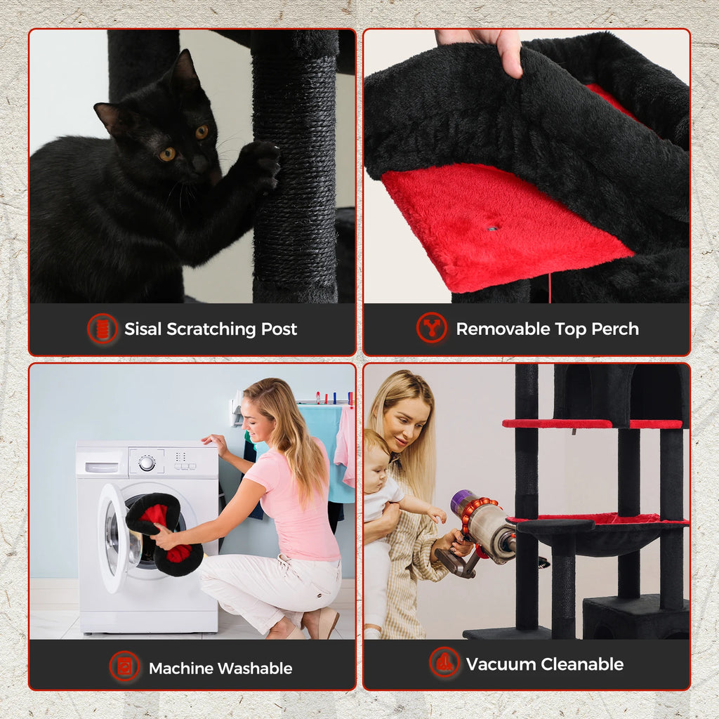 Tall Cat Tree for Indoor Cats Big Cat Tower with Super Large Hammock Cat Climbing Tree with Scratching Posts Condo House Black Whispering Desires Shoppe