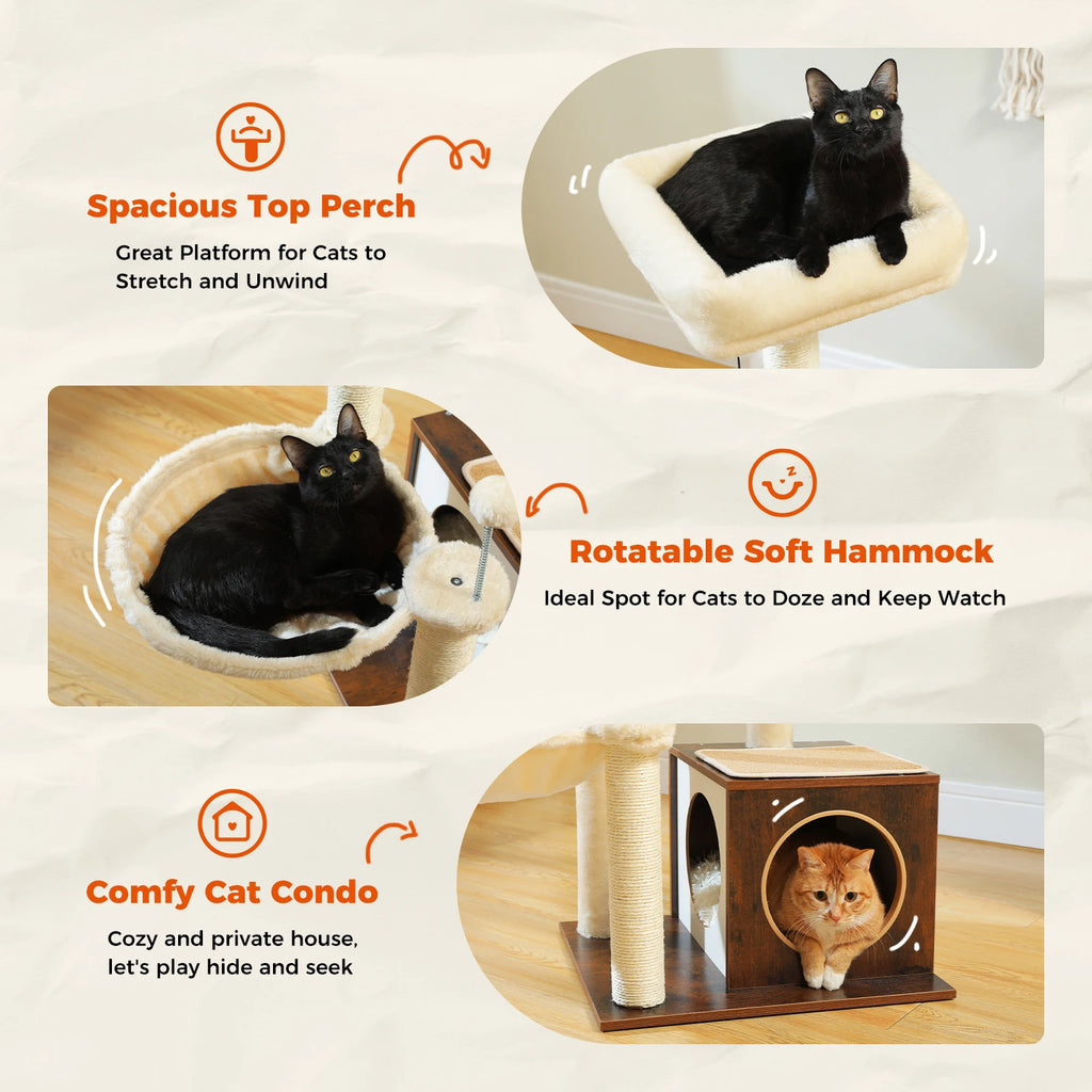 110cm Cat Tree with Condo & Hammock